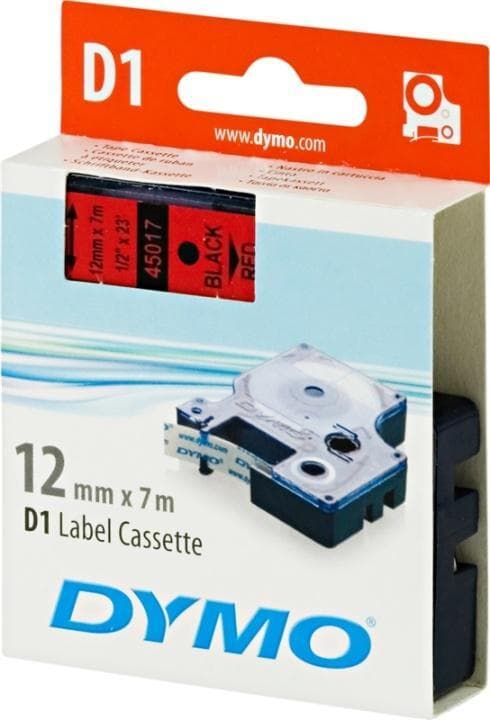 DYMO D1, markeringstape, 12mm, sort tekst på rød tape, 7m - 45017