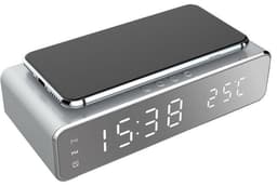 Väckarklocka med Qi-laddning och termometer, Silver