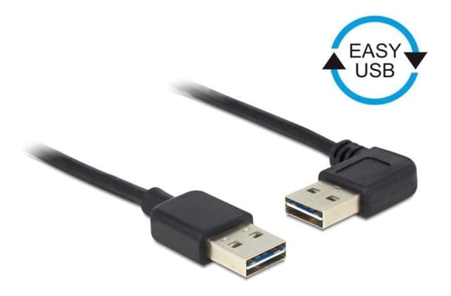 DeLOCK USB cable, turnable USB-A connectors, male, angled, 1m, black