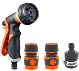 Hageslangemunnstykke med koblinger 4-delt oransje