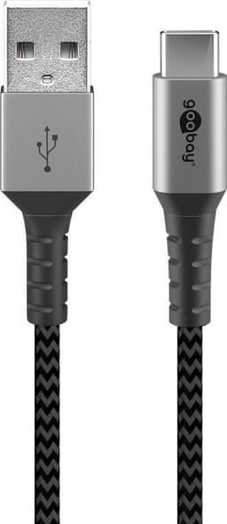 Goobay USB-C ™ til USB-A Tekstilkabel med metallplugger (Space grå / sølv) 2 m