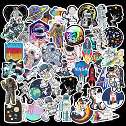 Klistermærker Cartoon Astronaut Space Station 50-pak MultiColor