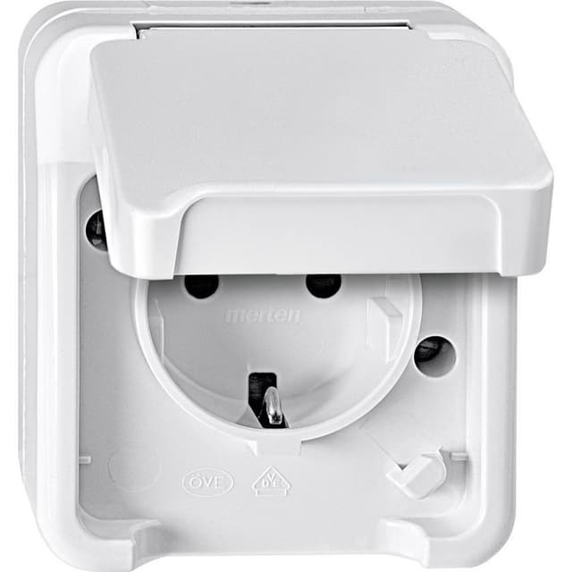 Merten 1x Komplett Vägguttag lock AQUASTAR Polarvit