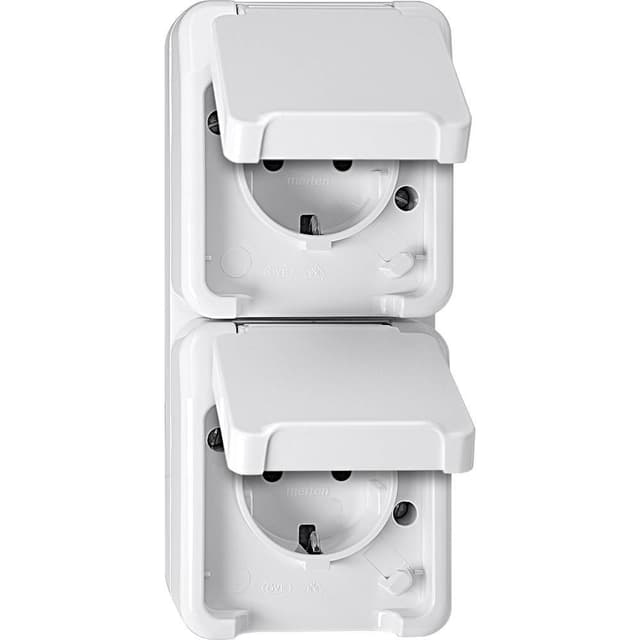 Merten 2x Komplett Vägguttag lock AQUASTAR Polarvit