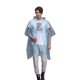 Regnponcho med huva med dragsko Blå