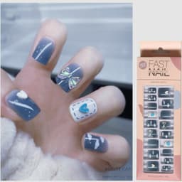Naturliga franska falska naglar Akryl False Nails Kit 24-pack Blå