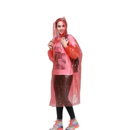 Engangs regnponcho med hette rød