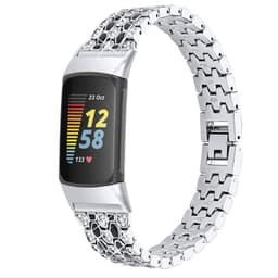 Klokkearmbånd som er kompatibelt med Fitbit Charge 5 Alloy / Rhinestone Black / White