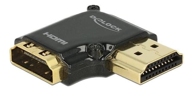 Delock HDMI-sovitin, 19-pin na-ur, kulmaliitin 90° oikealle, musta