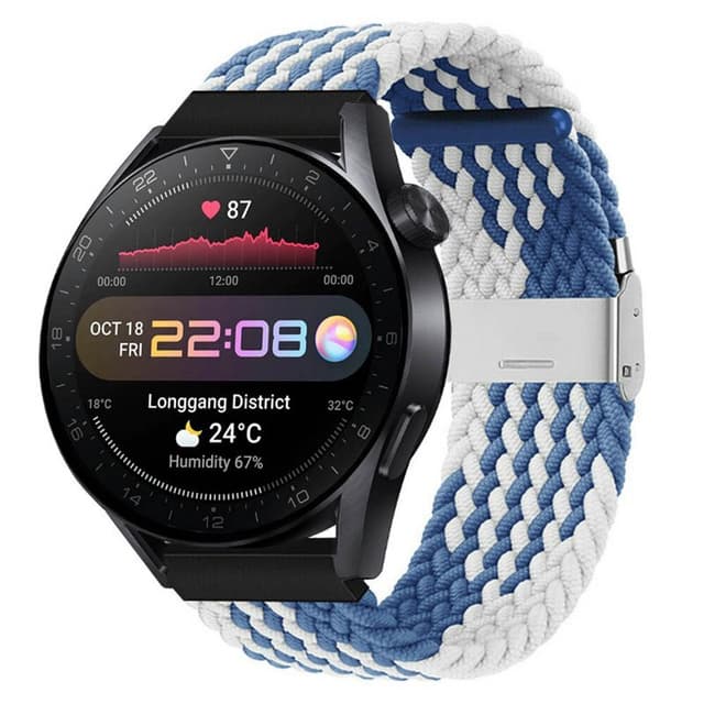Flettet Elastik Armbånd Huawei Watch 3 Pro (48mm) - Blåhvid