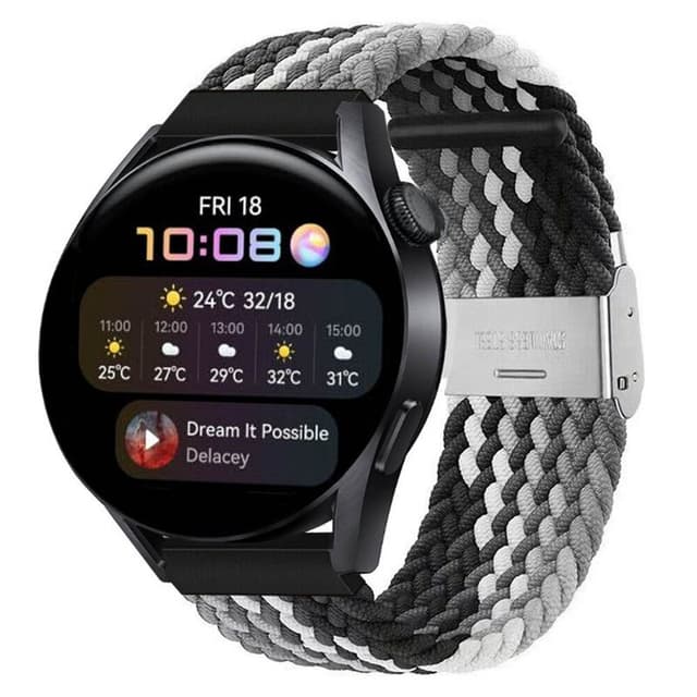 Flettet Elastik Armbånd Huawei Watch 3 (46mm) - Sorthvid