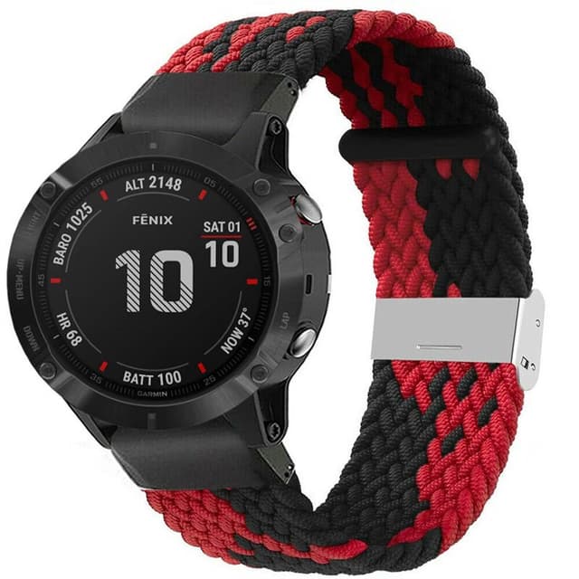 Flätat Elastiskt Armband Garmin Fenix 6 - Röd/Svart