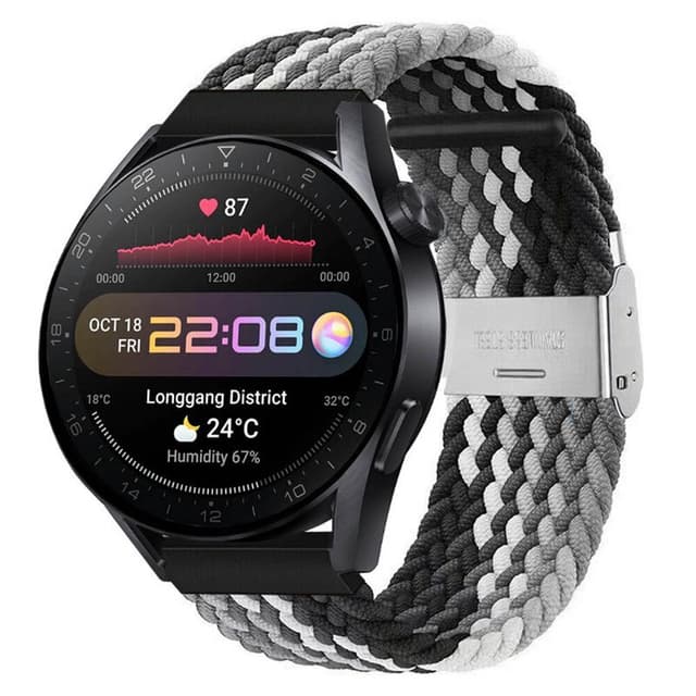 Flätat Elastiskt Armband Huawei Watch 3 Pro (48mm) - Svart/Vit