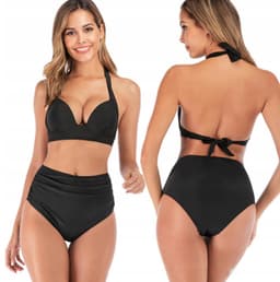 Kvinnors hög midja Bikini Set Badkläder kostym Svart M