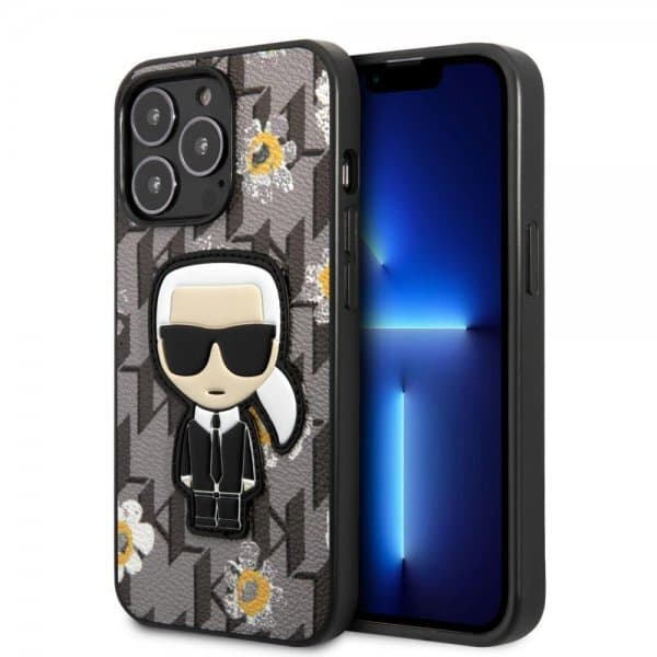 Karl Lagerfeld iPhone 13 Pro Max Deksel Flower Monogram Iconic Patch Grå