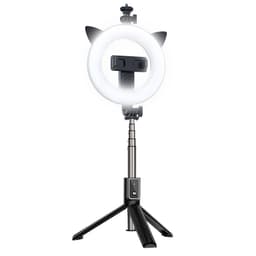Selfie stick stativ med Bluetooth fjernbetjening og selfie lys Sort