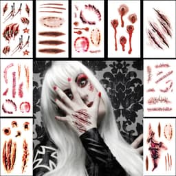 Midlertidige Halloween tatoveringer med sår 10 ark MultiColor