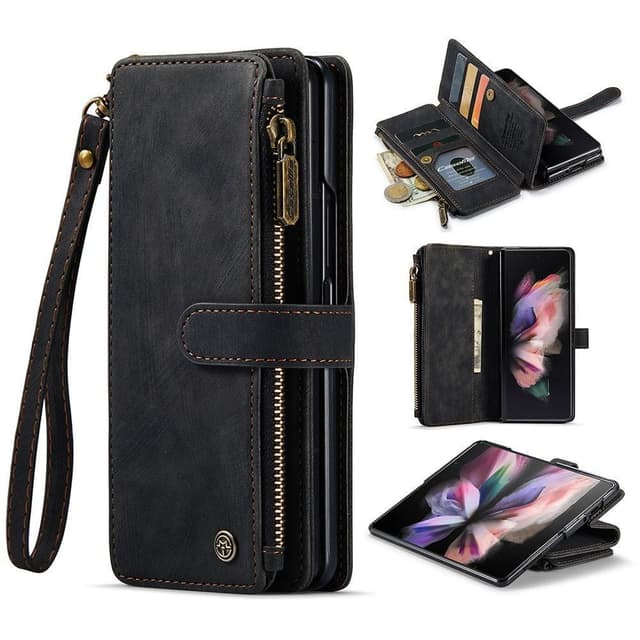 Samsung Galaxy Z Fold 3 CASEME Retro läder plånboksfodral Svart