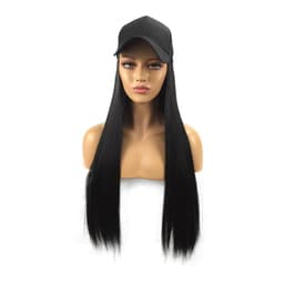 Cap med lang rett parykk for dame Svart 62 cm
