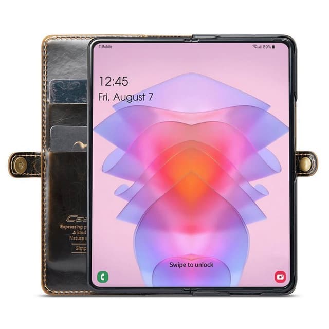 Mobilplånbok 3-kort äkta läder Samsung Galaxy Z Fold 4 - Brun