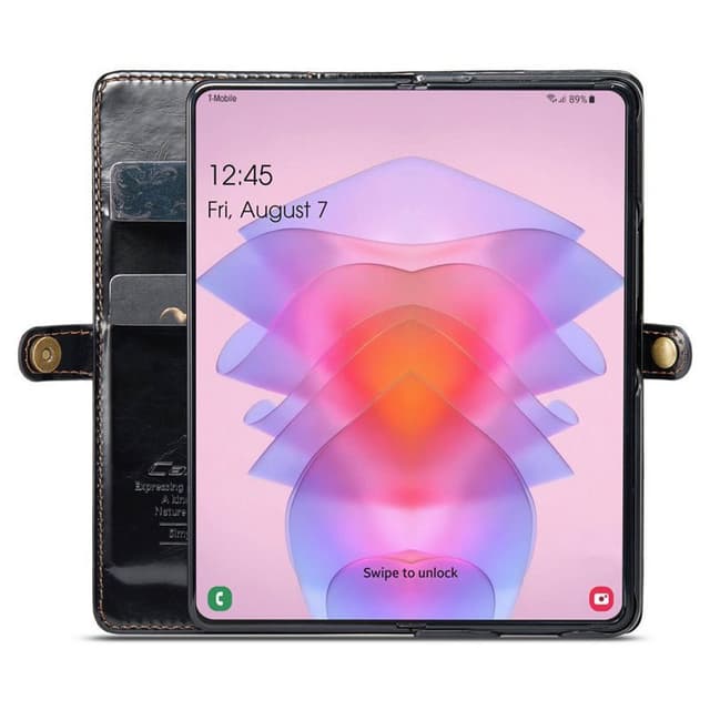 Wallet 3-kort ægte læder Samsung Galaxy Z Fold 4 - Sort
