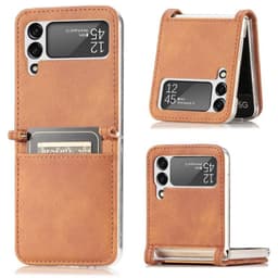 Nahka kuori korttipaikan kanssa Samsung Galaxy Z Flip 4 - Ruskea