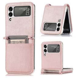 Lær deksel med kortplass Samsung Galaxy Z Flip 4 - Rosegull