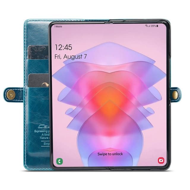 Lompakkokotelo 3-kortti aitoa nahkaa Samsung Galaxy Z Fold 4 - Sininen