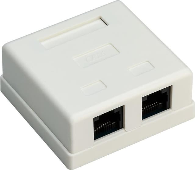 2-port RJ45 overflatemonteringsboks, CAT 6, UTP, hvit