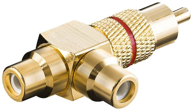 Goobay RCA-Y-adapter, kontakt till 2x uttag, utförande i guld, röd