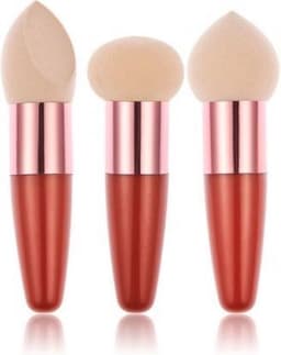 Powder Puff Svampe Makeup Svampblender Puff Med Håndtag 3 Pakke Natur