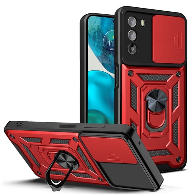 SKALO Motorola Moto G52 Armor Hybrid Metallring Kameraslider - Röd