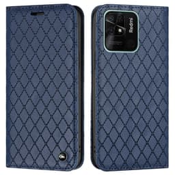 SKALO Xiaomi Redmi 10C Romb Litchi Plånbok - Blå