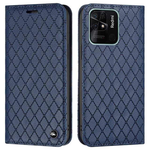SKALO Xiaomi Redmi 10C Romb Litchi Plånbok - Blå