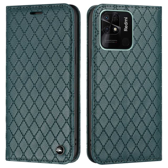 SKALO Xiaomi Redmi 10C Rhombus Litchi Flip Cover - Grøn