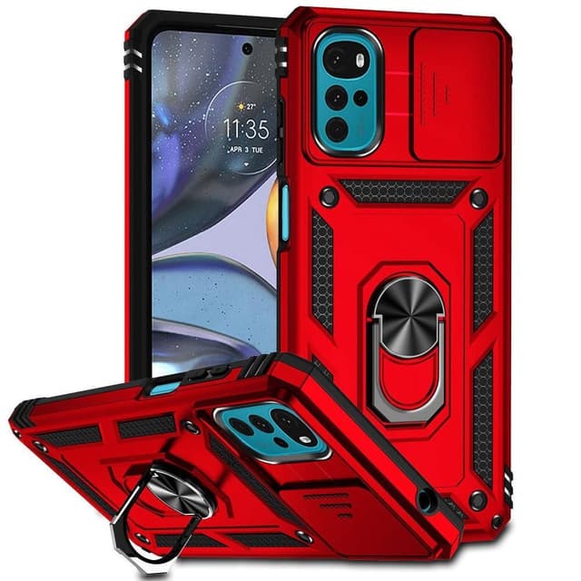 SKALO Motorola Moto G22 Armor hybridi metallirengas kameran liukusäädin - - Punainen