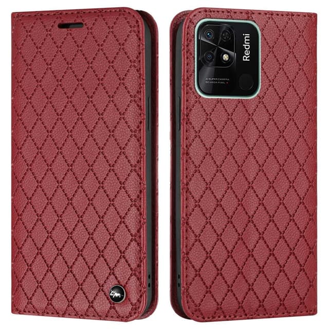 SKALO Xiaomi Redmi 10C Rhombus Litchi Flip Cover - Rød