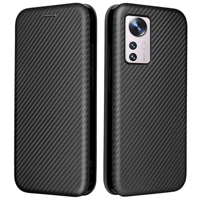 SKALO Xiaomi 12 Pro Carbon Fiber Plånboksfodral - Svart