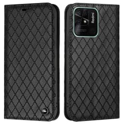 SKALO Xiaomi Redmi 10C Romb Litchi Plånbok - Svart
