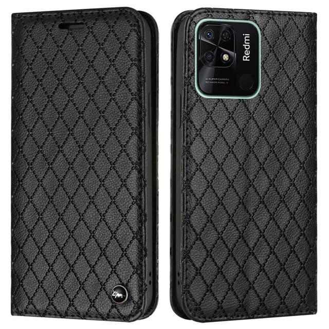 SKALO Xiaomi Redmi 10C Romb Litchi Plånbok - Svart