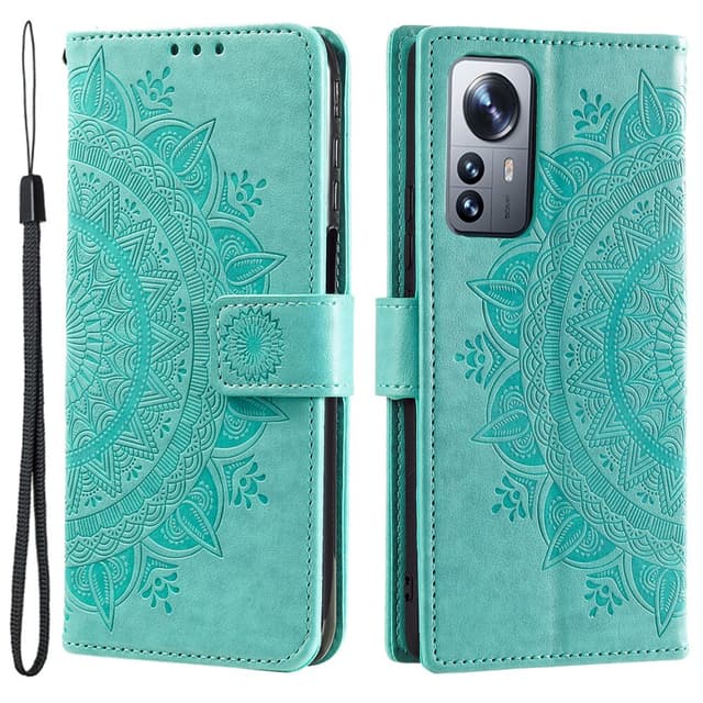 SKALO Xiaomi 12 Pro Mandala Flip Cover - Turkis