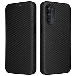 SKALO Motorola Moto G52 Carbon Fiber Lompakkokotelo - Musta