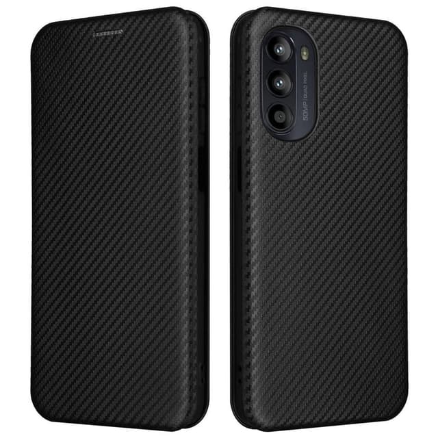 SKALO Motorola Moto G52 Carbon Fiber Lompakkokotelo - Musta