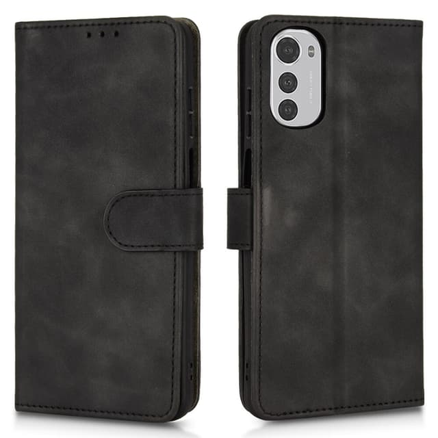 SKALO Motorola Moto E32/E32s Matt PU-Läder Plånboksfodral - Svart