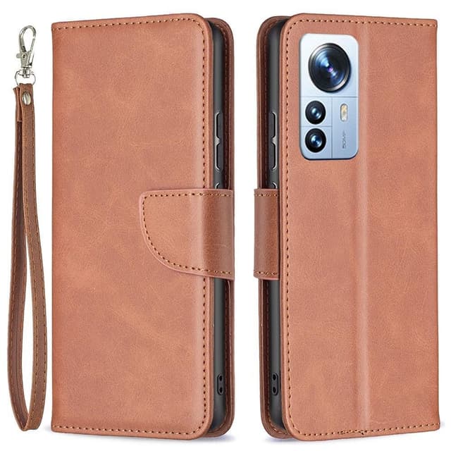 SKALO Xiaomi 12 Pro Flip Cover m. pung i PU-læder - Brun