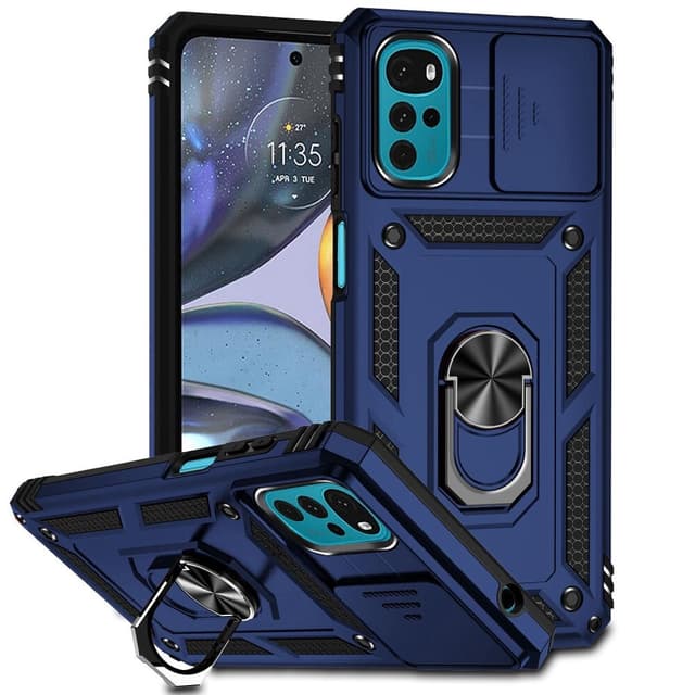 SKALO Motorola Moto G22 Armor Hybrid Metallring Kameraslider - Blå