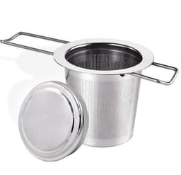 Te-infuser med foldehåndtag og låg rustfrit stål sølv 2-delt