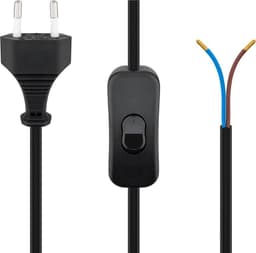 Kabel med euro-kontakt för montering - med strömbrytare, 1,5 m, svart