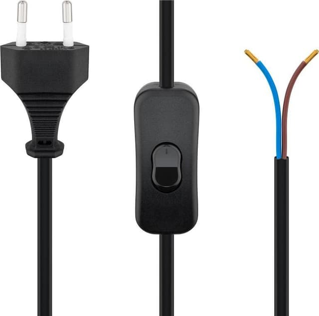 Kabel med eurokontakt for montering - med bryter, 1,5 m, sort