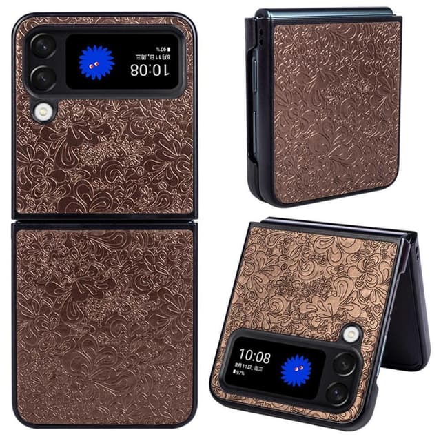Samsung Galaxy Z Flip4 5G Blommönster telefonfodral - Brun